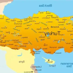Mapa Turcji z zaznaczonymi miastami, idealna do planowania podróży i ubiegania się o **wiza do Turcji**.