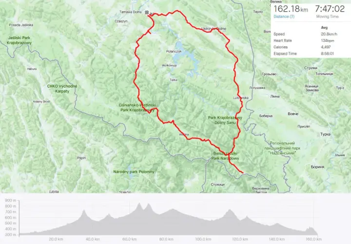 Trasa rowerowa przez Bieszczadzki Park Narodowy i okolice. Wielka pętla bieszczadzka o długości 162 km.