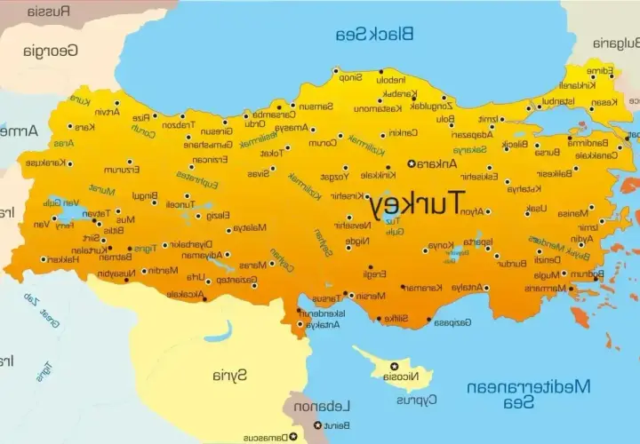 Mapa Turcji z zaznaczonymi miastami, idealna do planowania podróży i ubiegania się o **wiza do Turcji**.