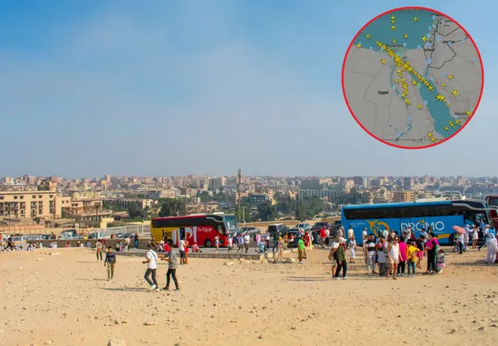 Turyści zwiedzają Egipt, a mapa lotów nad regionem sugeruje, że czy Egipt jest bezpieczny po ataku na Iran, nie wpływa na ruch lotniczy.