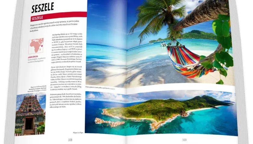 Rajskie plaże Seszeli, państwa w Oceanii, z palmami i hamakiem. Idealne miejsce na wakacje.