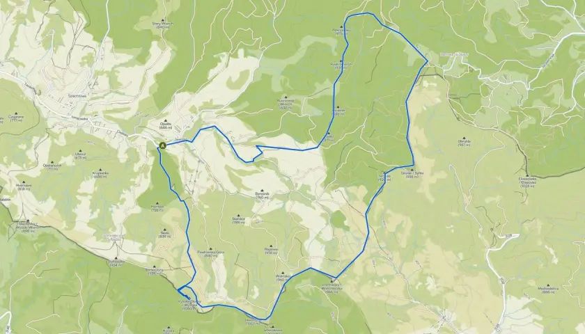 Szczawnica góry: mapa szlaków turystycznych z zaznaczonymi szczytami i schroniskami, idealna do planowania wędrówek po malowniczych terenach.