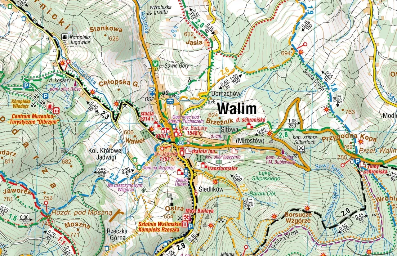 Góry Sowie - mapa atrakcji. Znajdź szlaki turystyczne, schroniska i zabytki.