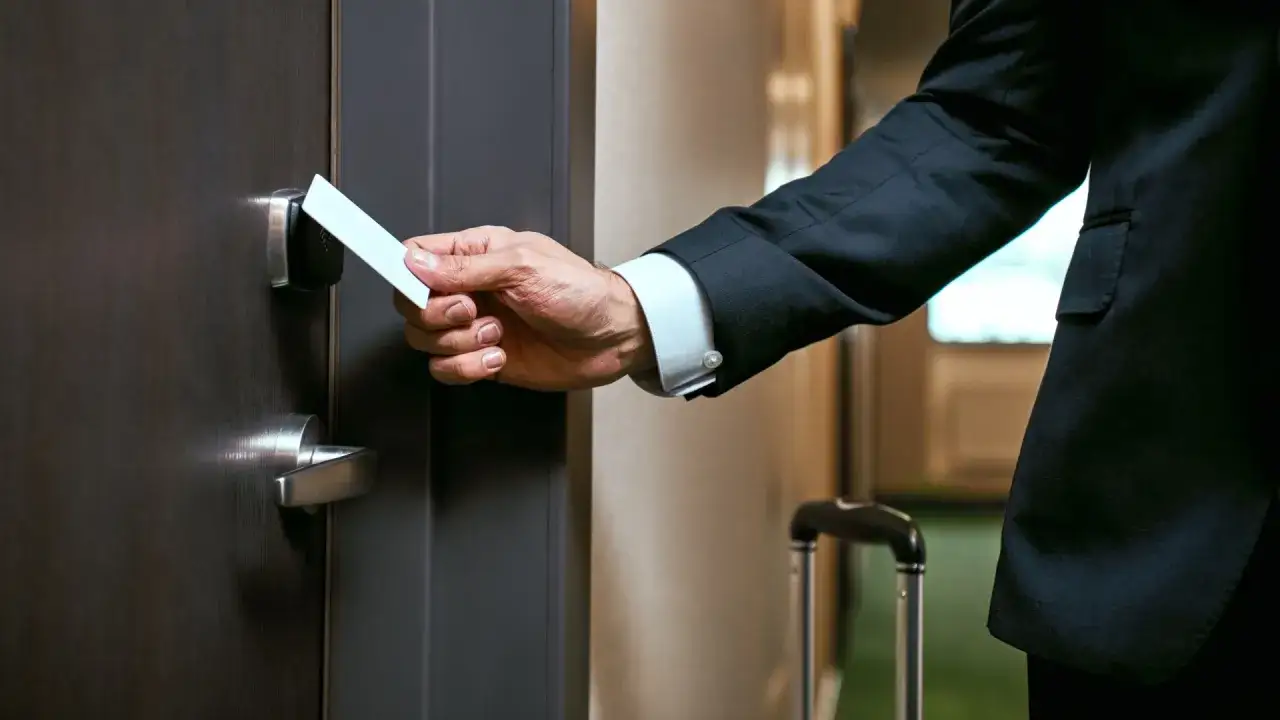 grafika przedstawiająca zegar i klucz hotelowy z napisem doba hotelowa
