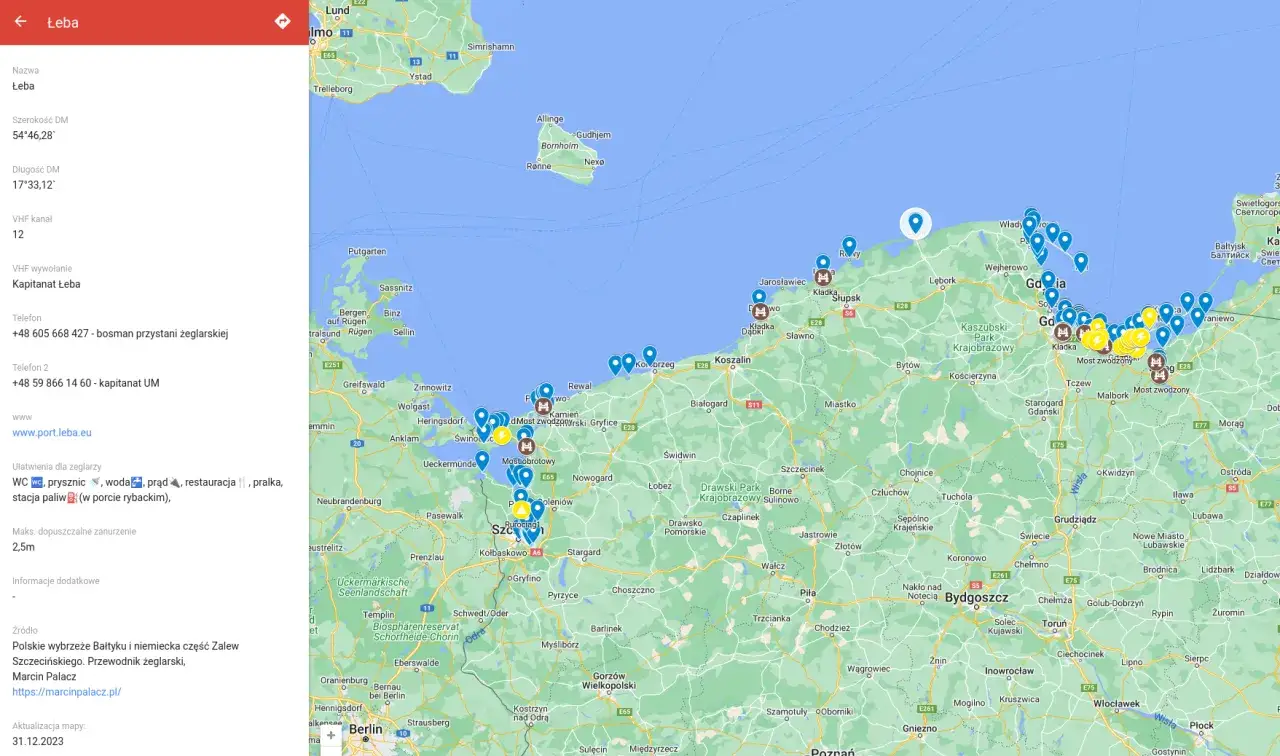 Mapa Polski z zaznaczonymi tanimi miejscowościami nad morzem