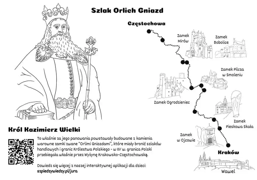 Mapa Szlak Orlich Gniazd lub panorama zamku Ogrodzieniec